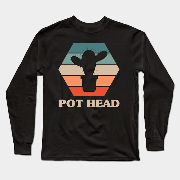 Pot Head Gardener Garden Cactus Retro Long Sleeve T-Shirt by Schwarzweiss